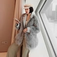 thumbnail image 2 of PIKADINGNIS Vintage Womens Winter Fox Fur Coat Luxury PU Leather Suit Collar Warm Faux Fur Jacket Girl Fashion Streetwear Overcoat, 2 of 6