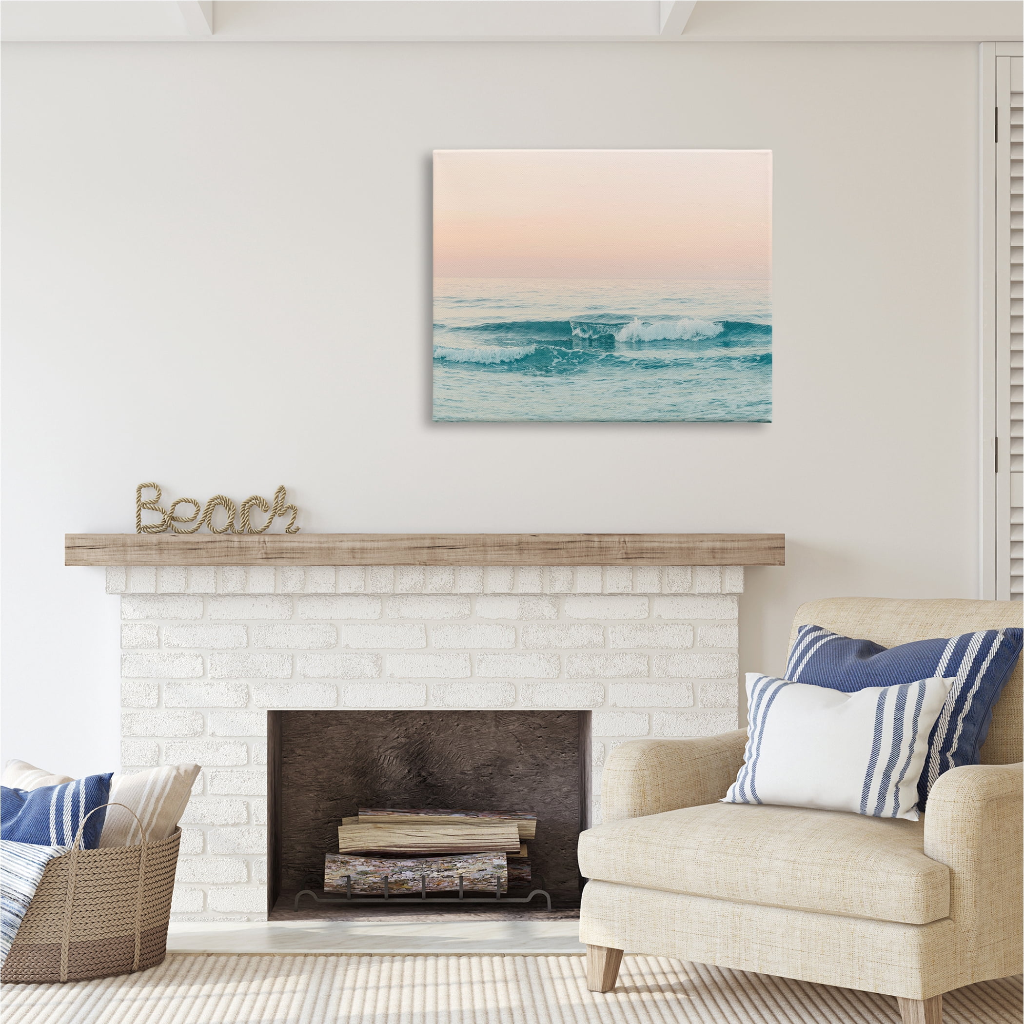 Stupell Industries Ocean Waves Sunset Nature Photography Gallery Wrapped Canvas Print Wall Art, 40 x 30