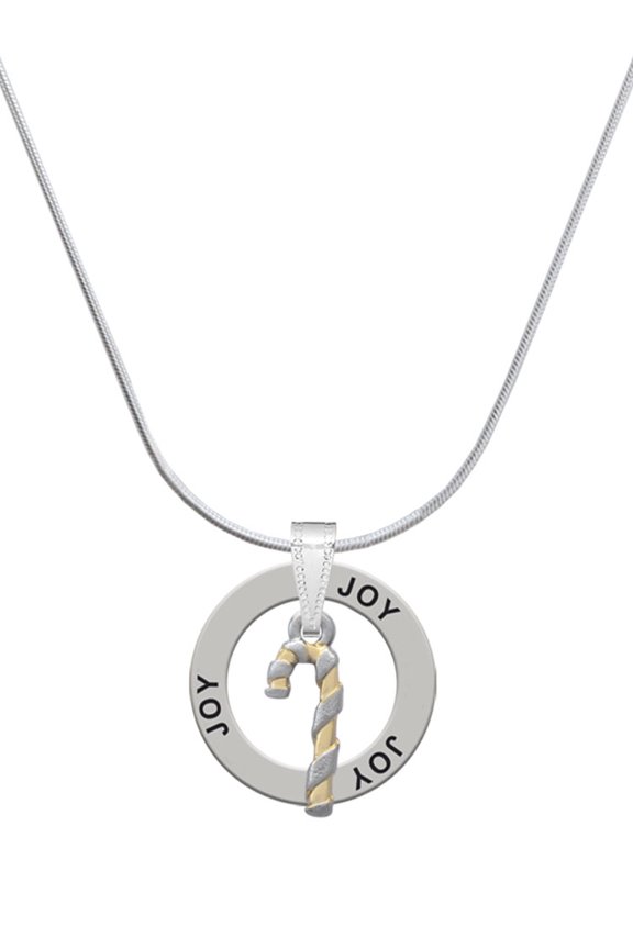 Two-tone 3-D Candy Cane Joy Ring Charm Necklace, 18"