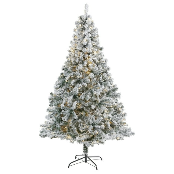 Nearly Natural 7ft. Flocked Rock Springs Spruce Artificial Christmas Tree with 350 Clear LED Lights and 800 Bendable Branches