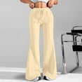 thumbnail image 2 of WTOBBY Ladies Fashion Loose Drawstring Waist Solid Color Cargo Pants Leisure Flares Casual Wear with Utility Pockets,Beige L, 2 of 6