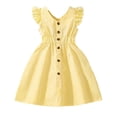 thumbnail image 1 of MIASHUI Robe d'Été Décontractée Sans Manches pour Filles avec Ourlet à Volants et Boutons Design Rayé Jaune, 5-6 Ans, 1 of 9
