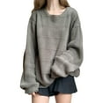 thumbnail image 3 of BEAFNKSG Women Vintage Sweaters Long Sleeve Round Neck Aesthetic Sweater Oversized Grunge Knitwear Sweater, 3 of 7