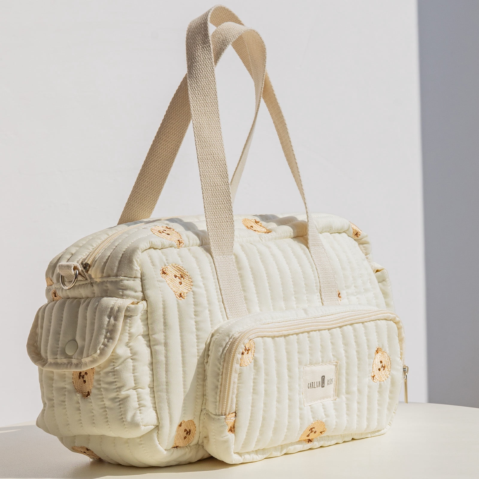 HUISZJ Quilted Diaper Bag Tote, Multi-Pockets Storage Bag with Shoulder Strap, Large Capacity Baby Diaper Bag for Travel Outdoor (Bears)