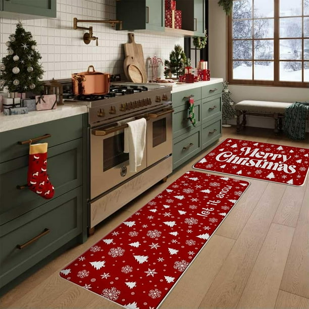 Tapetes de poliéster con adornos navideños, 2 unidades, tapetes y tapetes de cocina navideños, tapete antideslizante, decoración navideña para cocina, juegos de tapetes de cocina, decoración navideña