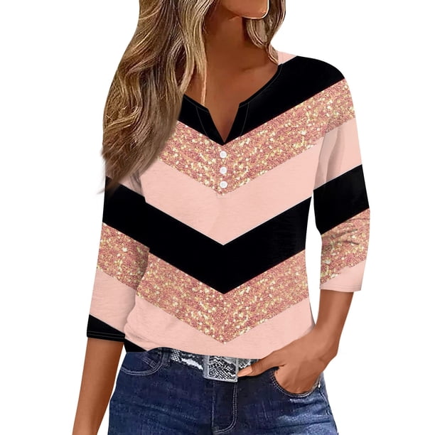 CHOII 50% de descuento en camisetas de mujer 2024. Camiseta con botones, manga 3/4, básica, cuello en V, para uso diario, fin de semana, verano, beige/3XL.