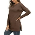 thumbnail image 4 of ONLYSHE Women's Drop Long Sleeve Sweatshirts Casual Crewneck Tunic Tops Sweartshirts With Side Slits S-3XL, 4 of 6