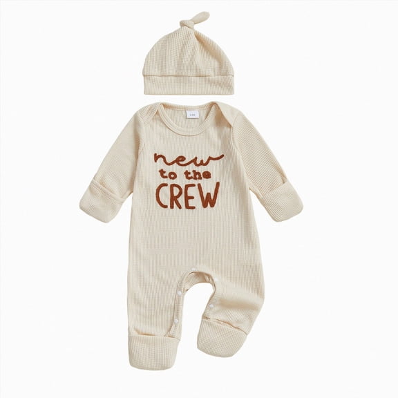 KPOPLK Two Piece Baby Boy Pajamas Infant Sleepers Newborn Boy Clothes Jumpsuit Rompers with Hat Outfit Size 3-6 Months,Beige