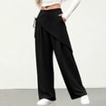 thumbnail image 5 of TEAJOPSUU Women's Wide Leg Pants High Waisted Tie Waist Wrap Pants with Pockets Casual Solid Color Daily Pants Black, 5 of 7