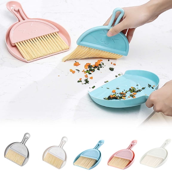 Mini Desktop Sweeping Cleaning Brush - Small Cleaning Brush and Dustpan Set Plastic High Elasticity Bristles, 8.3 x 6.3 x 0.8 in, (Blue), JASKFLY