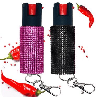 Shenshi Jeweled Pepper Spray Keychain, 2 Count Maximum Strength OC Spray, Self Defense Keychain 0.54 fl oz Black& Pink