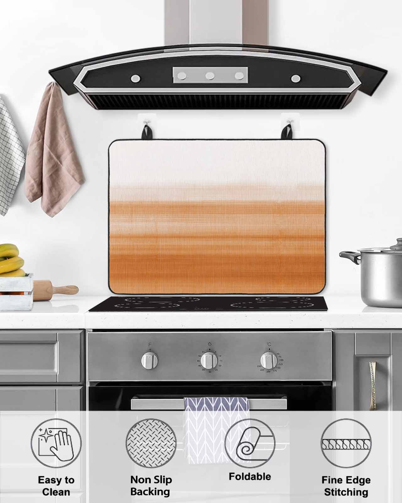 nqOlkjepod Large Induction Cooktop Protector Mat 24"x21", Orange White Ombre Stove Top Covers for Electric Stove, Farmhouse Retro Simple Striped Art Stove Burner Cover Mats, Glass Top Stove Cover
