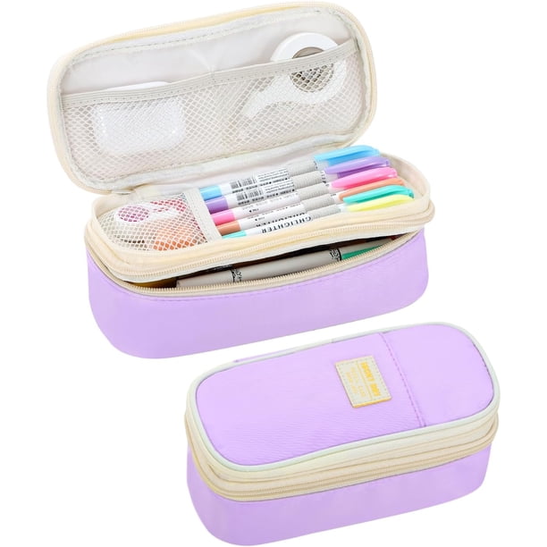 Estuche para lápices estético con cremallera, grande, para niñas, niños, adolescentes y adultos, organizador de papelería para la escuela, color verde