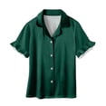 thumbnail image 5 of Cethrio Girls' Pajama Sets, 3-piece Short Sleeve Casual Lapel Collar Girls' Sleepwear Green Size 9-10 T, 5 of 8