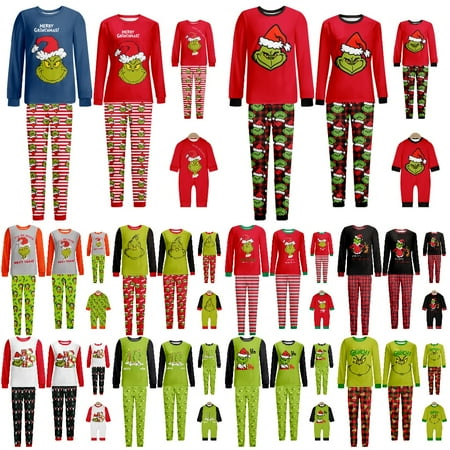 

Grinch Family Christmas Pajamas Matching Sets Christmas Sleepwear Parent-Child Pjs Outfit for Christmas Holiday Xmas Party