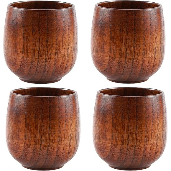 Wekvgz 4Pcs Wooden Bourbon Drinking Glass 250ml Wooden Whiskey Tumbler Creative Whiskey Bourbon Glass Vintage Wooden Bourbon Glasses Set Whiskey Presents for Men Dad