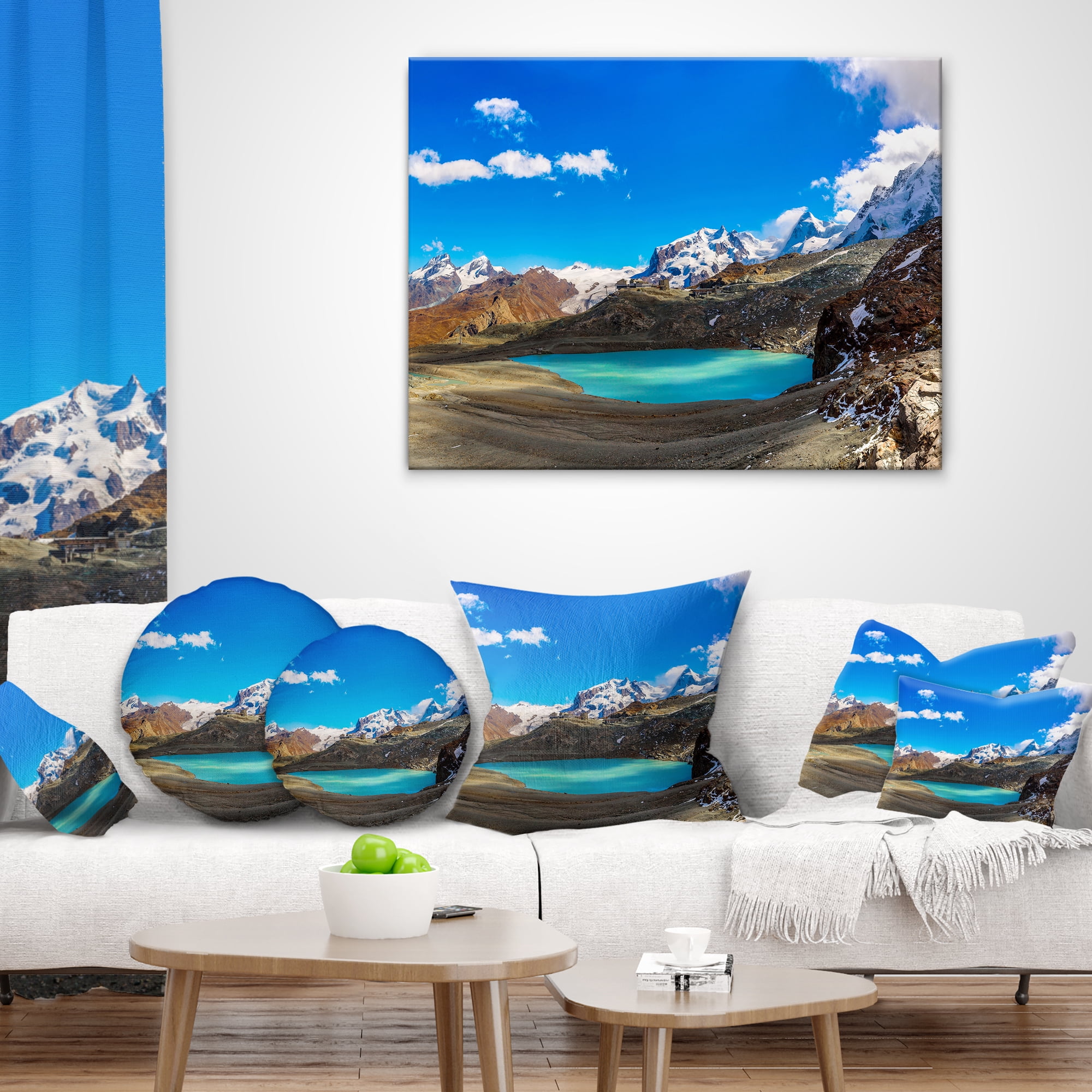 Designart Alps Mountain Fountain - Photography Throw Pillow - 16x16