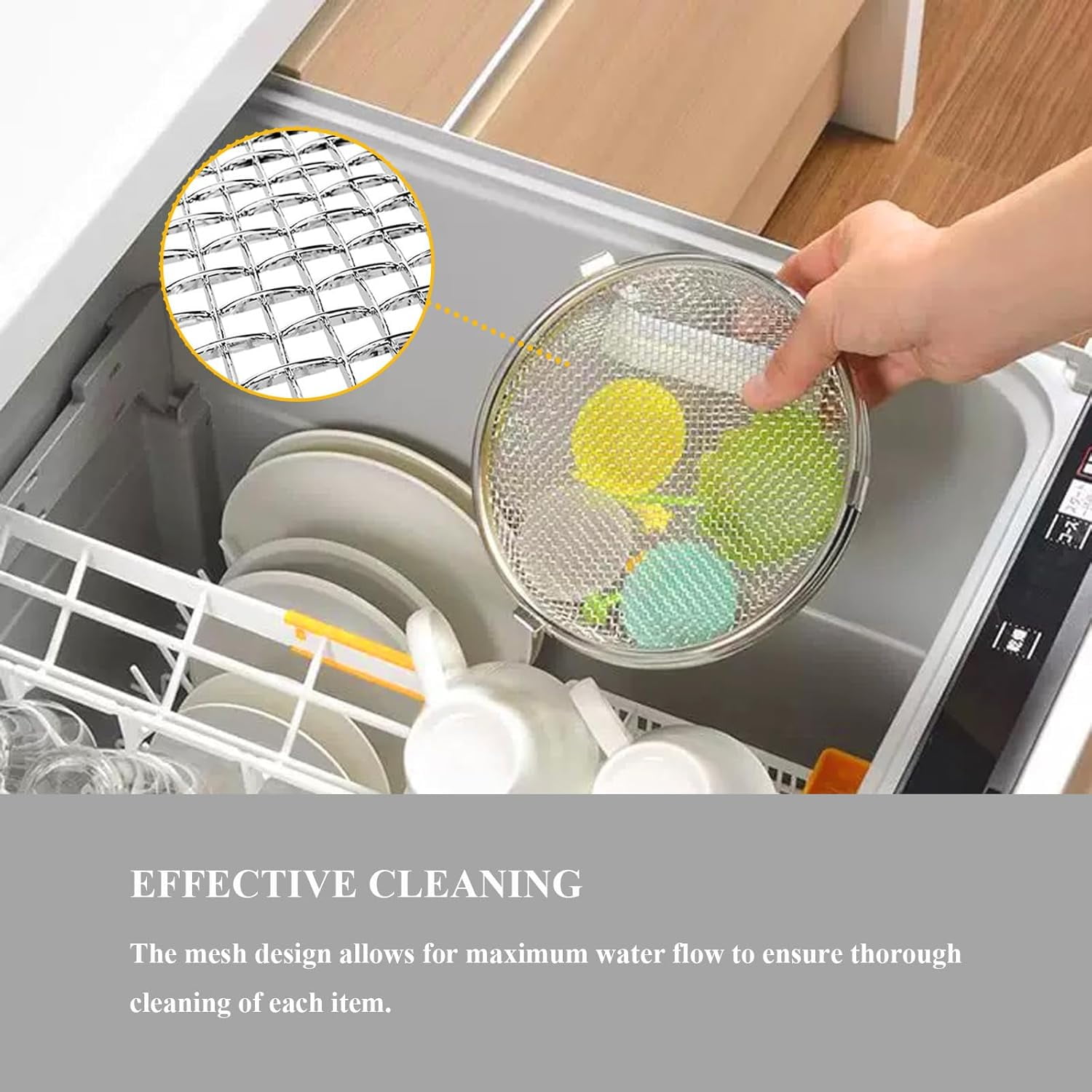 ABPETE Dishwasher Basket for Small Items, Bottle Parts Dishwasher Basket, Dishwasher Silverware Basket, Stainless Steel Strainer Fruit Washing Bowl