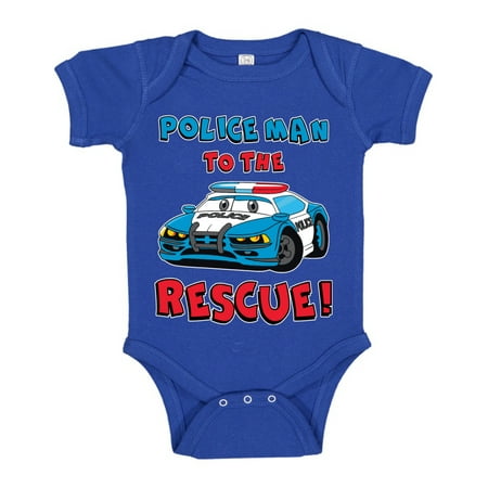 

Man to the Rescue with Cop Car Future Cars and Trucks Baby Creeper Male Girls Infant Bodysuit Royal 12M