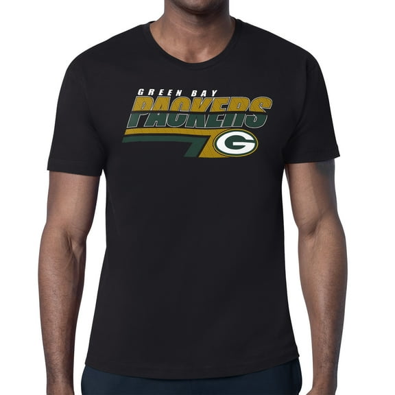 Men's Starter Black Green Bay Packers Logo Push Graphic T-Shirt