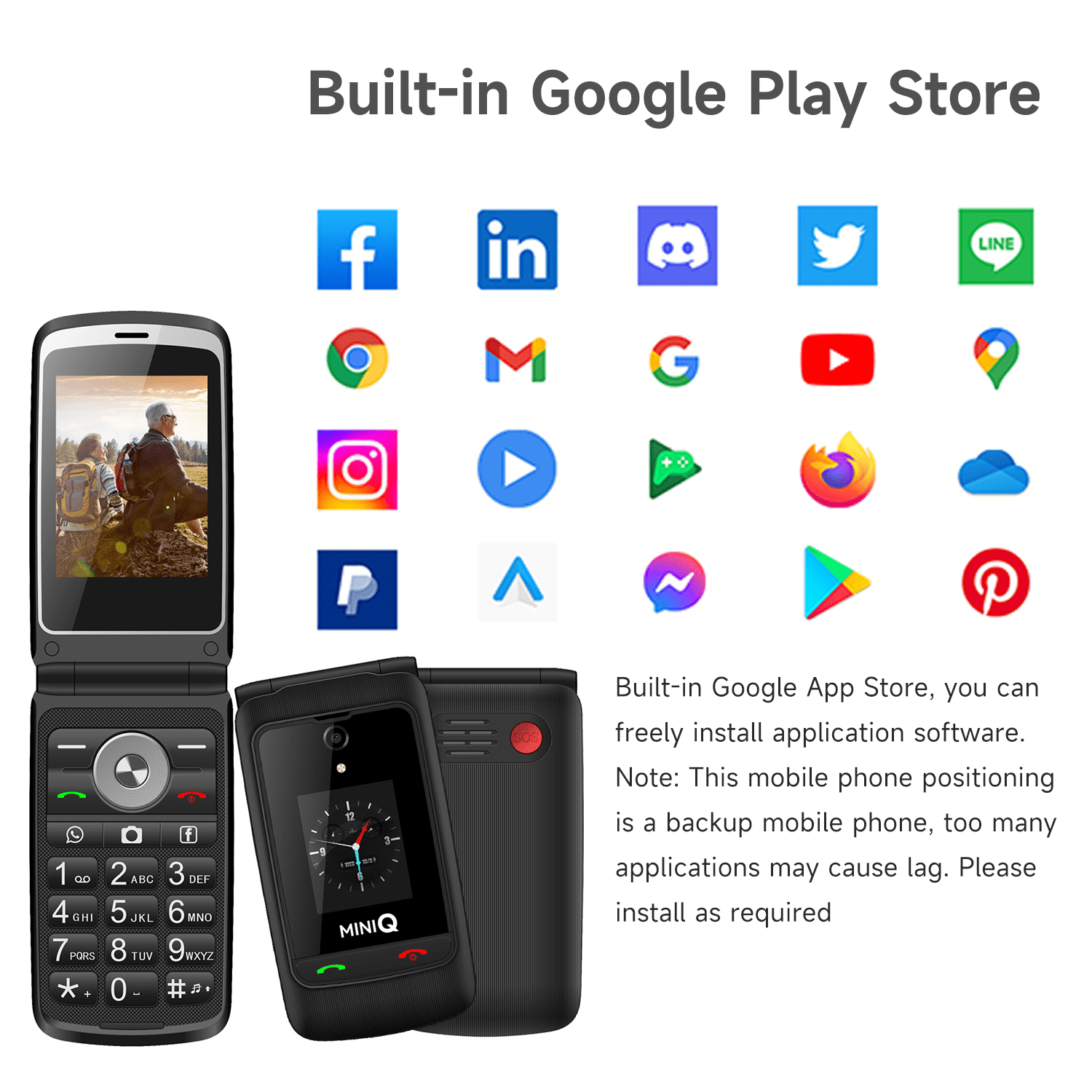 TIQ mini Q5 Support Google Play Store Add SD Card T-Mobile 4G Android 8 MTK 6739 Touch Screen 1450mAh Flip Smart Phone WiFi 2.8 Inch 3GB 32GB Version