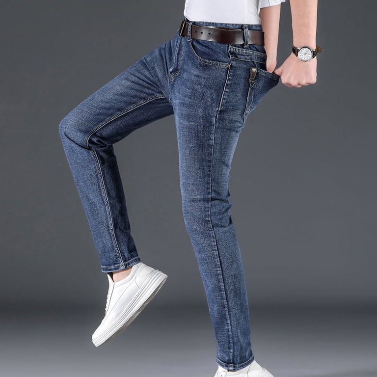 cigarette jeans for men IROINNID Jeans Pants for Men Casual Denim Pants Straight Leg Daily  All-match Slim Fit Cigarette Pants Full Length Pants,Blue