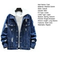 thumbnail image 7 of Men Denim Jacket Ripped Button Closure Solid Color Streetwear Spring Autumn Outerwear Loose Holes Jeans Coat for School, 7 of 7