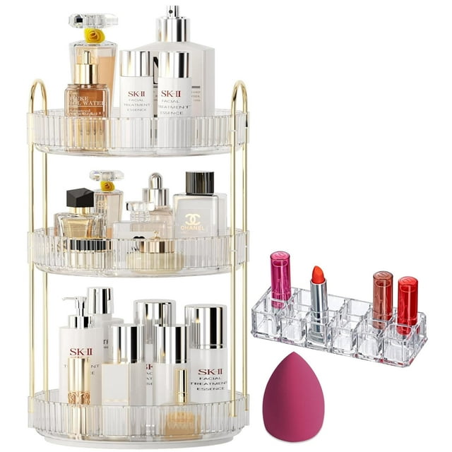 360 Grados de rotación Organizador de Maquillaje, 3 Niveles Organizador de Maquillaje Redondo,Gran Capacidad,Adecuado para Encimeras de , Baño y Tocador