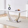 thumbnail image 5 of Sudica Modern Dining Table with White Marble Patterned Tabletop, 63" Large Dining Room Table with Silver U shape Base for Kitchen, 5 of 9