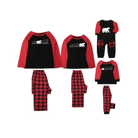 

Inevnen Christmas Family Pajamas Matching Sets Bear Papa Mama Baby Plaid Xmas 2Pcs Soft Sleepwear