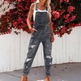 thumbnail image 6 of Women's Distressed Ripped Denim Overalls Casual Sleeveless Jumpsuit Vintage Loose Comfy Straight Leg Jumpsuit with Pockets Trendy Outfits Clothes, 6 of 8