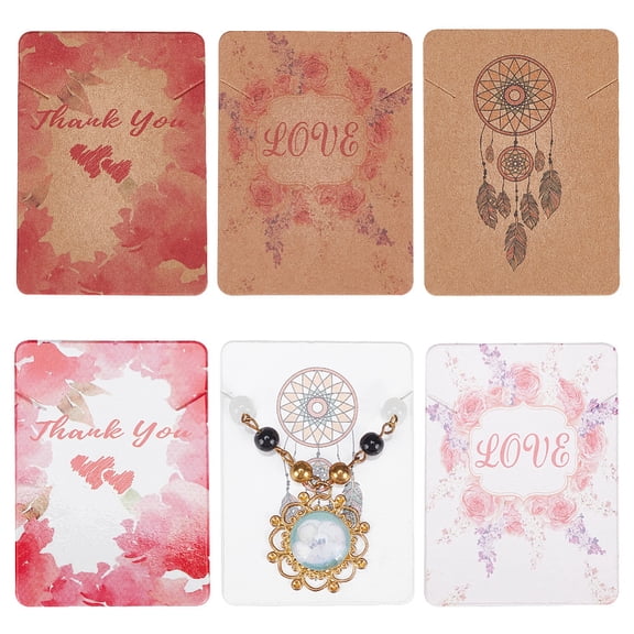 1 Set 120Pcs Necklace Display Cards 6 Styles Pendant Display Cards Secure Back Earring Packing Holder Flower Patterns Cardboard for Selling Hanging Jewelry Display Retail DIY Ear Studs