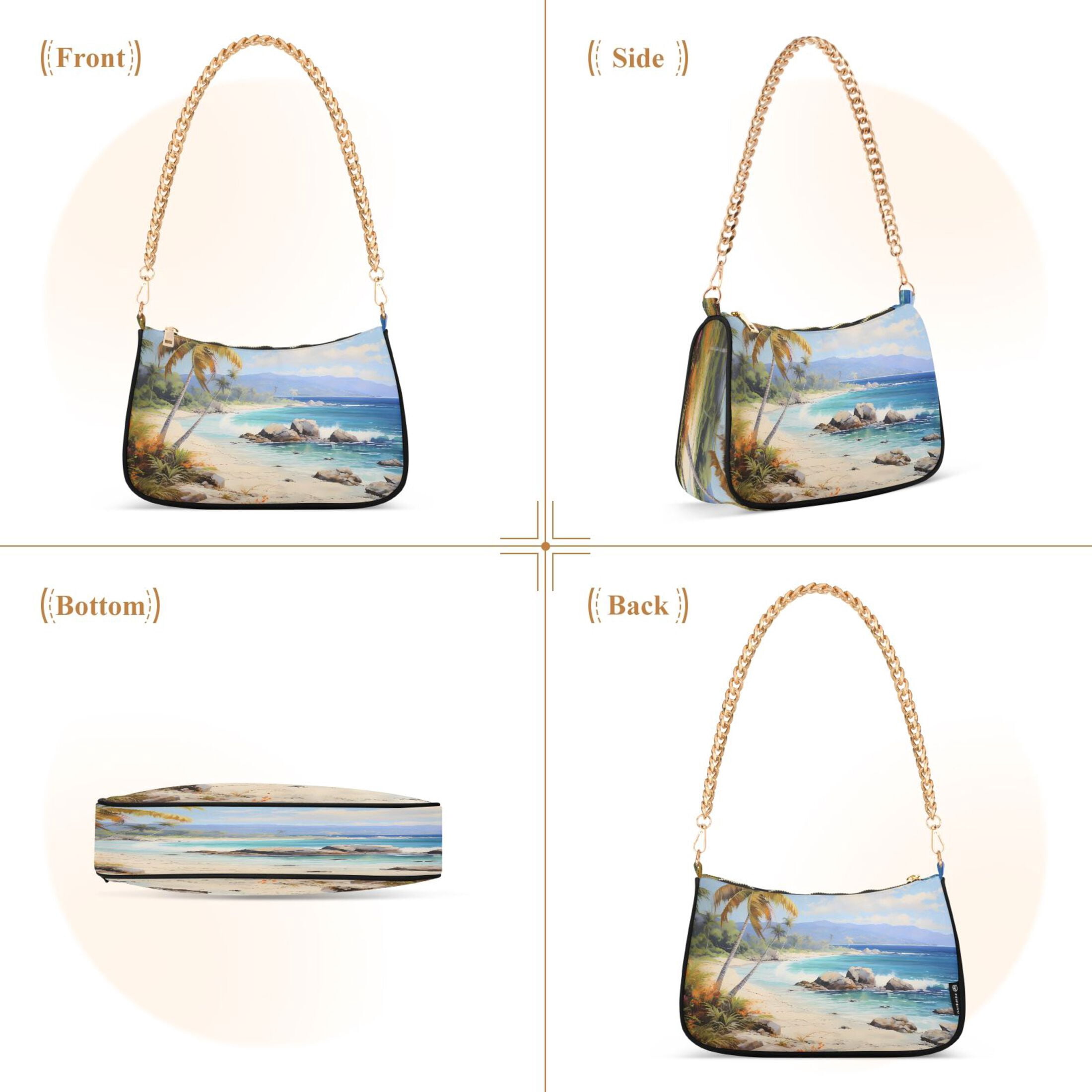 Ryvnso Palm Tree on Beach Womens Chain Shoulder Bag Tote Handbags Clutch Hobo Purse with Zipper for Travel