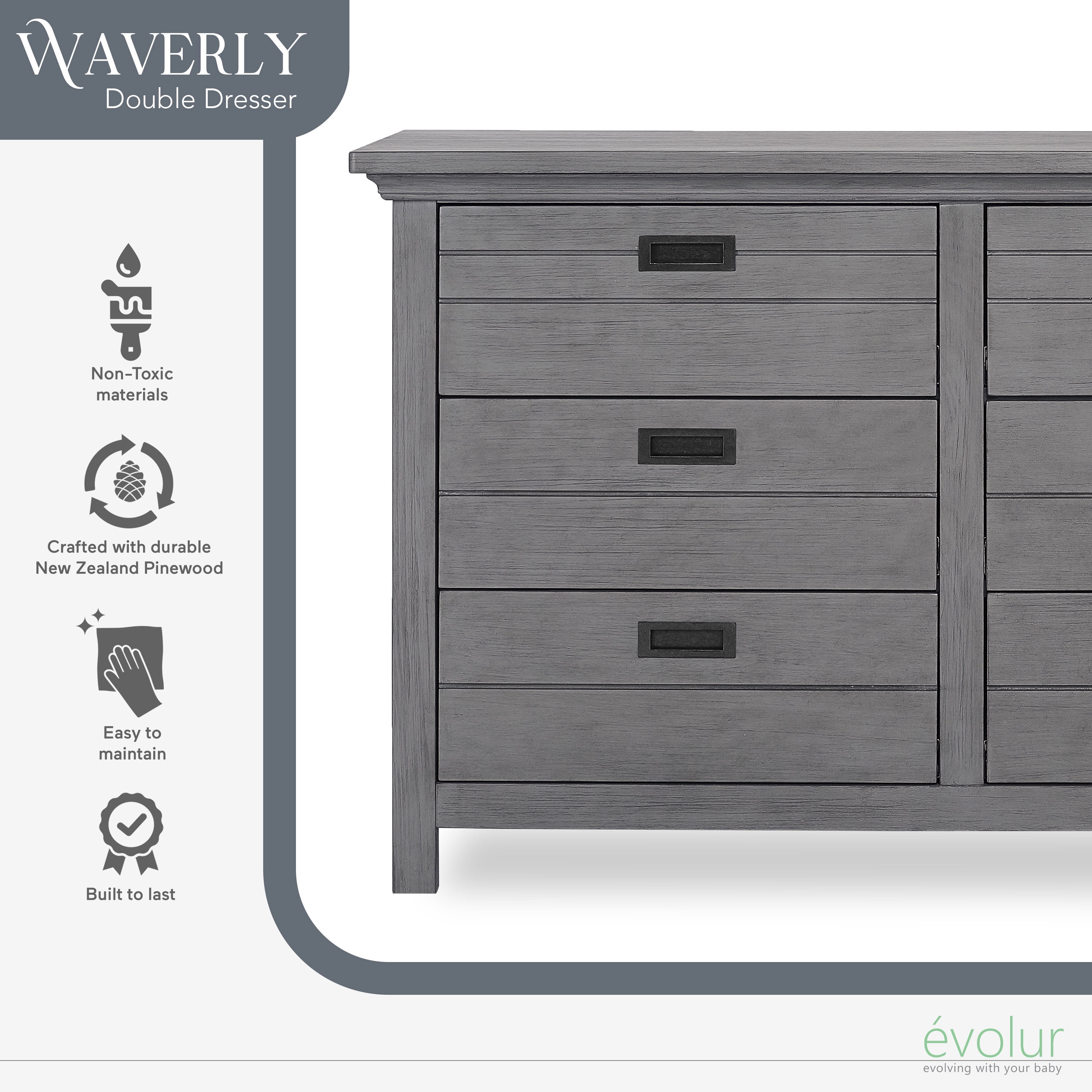 evolur belmar dresser rustic grey Double Dresser - Belmar
