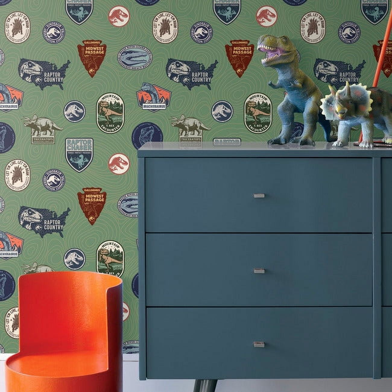 RoomMates Jurassic World Badges Vinyl Roll Wallpaper, 1 Roll