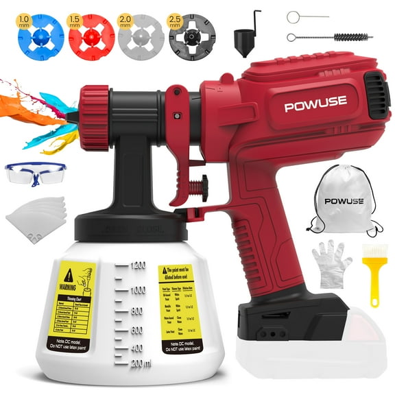 POWUSE 600W Cordless Paint Sprayer for Milwaukee 18V Battery (Without Battery), 1200ML Ultra-Light Fence Paint Sprayer, 4-Nozzle HVLP Paint Spray Gun for Sheds, Decks, Walls, Furniture, DIY