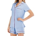 thumbnail image 3 of Yuzhih Women's Pajama Set Collared V Neck Button down Tops with Short Pants Comfy Soft Summer 2 Piece Pjs Shorts Set, 3 of 4