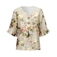 thumbnail image 5 of MuXiKeJi Clothes 3/4 Length Sleeve Womens Tops Cotton Linen Boho Blouses Floral V Neck Shirts Summer Beach Casual Top, 5 of 5