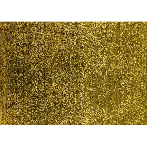 Ahgly Company Machine Washable Indoor Rectangle Oriental Yellow Industrial Area Rugs, 5' x 7'