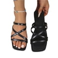thumbnail image 3 of Domuza Women's Slide Sandals Chic Cross-Strap & Comfy Flat Shoes 2026 Summer Black 7.5（EU-39）, 3 of 5