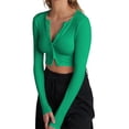 thumbnail image 4 of Okbabeha Women Cropped Bolero Cardigan Ribbed Long Sleeve Button Down Basic Shrug Sweater Solid Color Y2K Crop Top Shirt, 4 of 7