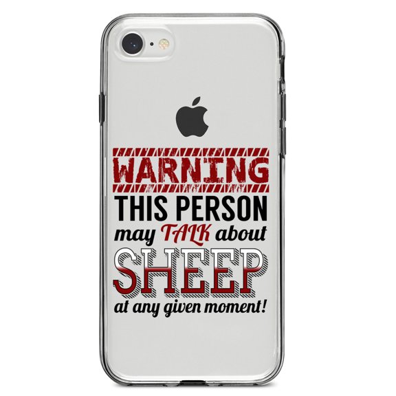 DistinctInk Clear Shockproof Hybrid Case for iPhone 7 8 SE (2020 Model) 4.7" Screen TPU Bumper Acrylic Back Tempered Glass Screen Protector - WARNING This Person May Talk About Sheep