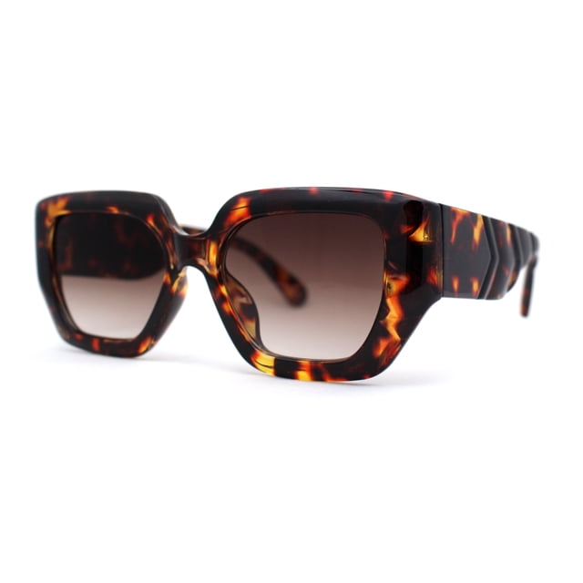 Lunettes de Soleil Minimalistes pour Femmes, Géométriques, Carrées, Rectangulaires, en Plastique, Écaille, Brun