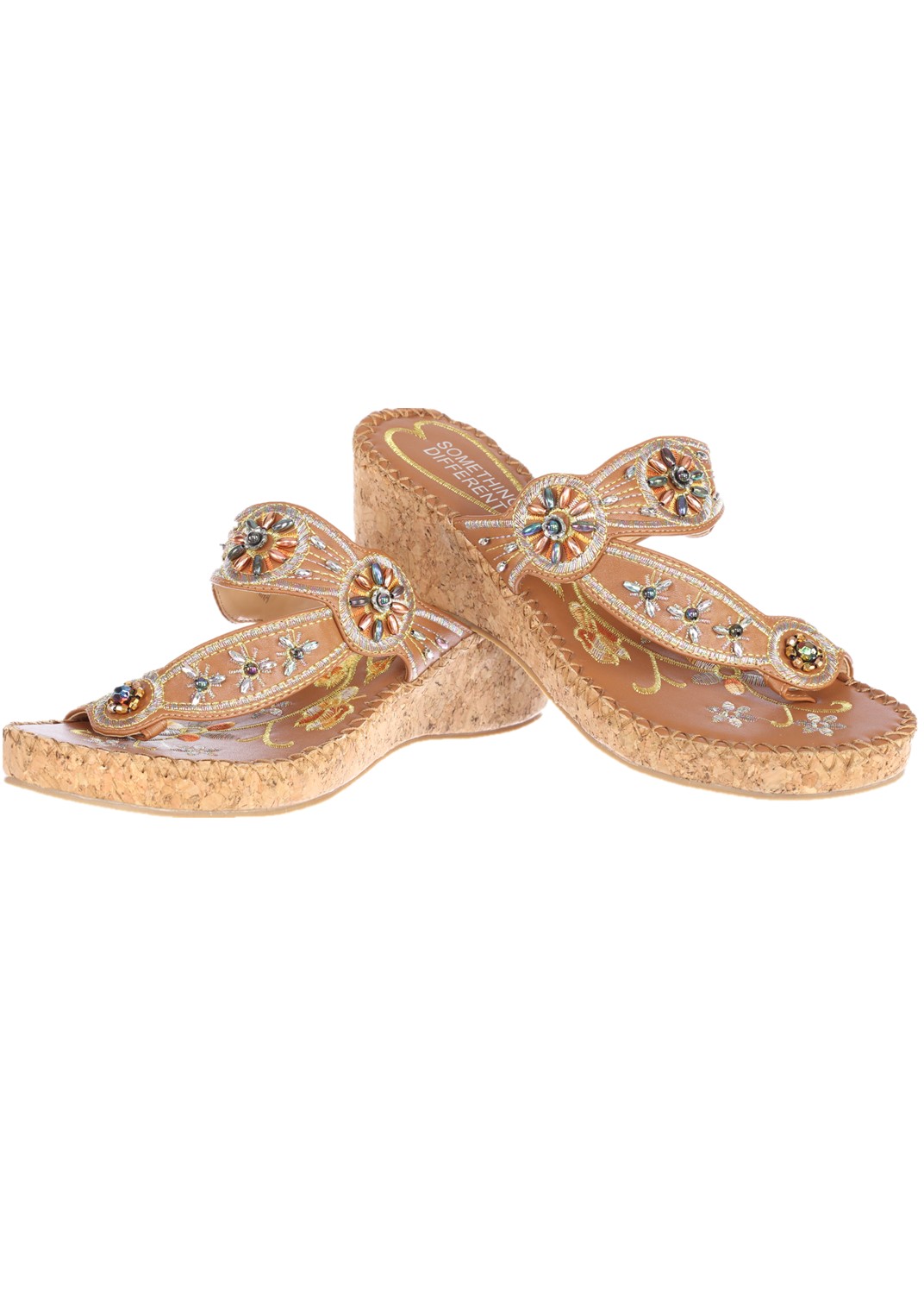 Women's Casual Embroided Beaded Wedge Sandals-Brown-6 - image 3 of 3