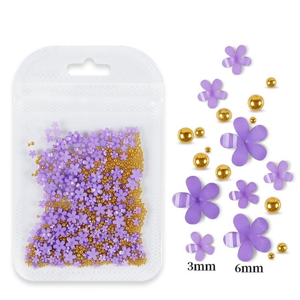 Bolsa de joyería con flores de cinco pétalos para decoración de uñas Joyería de flores acrílicas blancas y rosas con cuentas de oro y plata Flor de resina