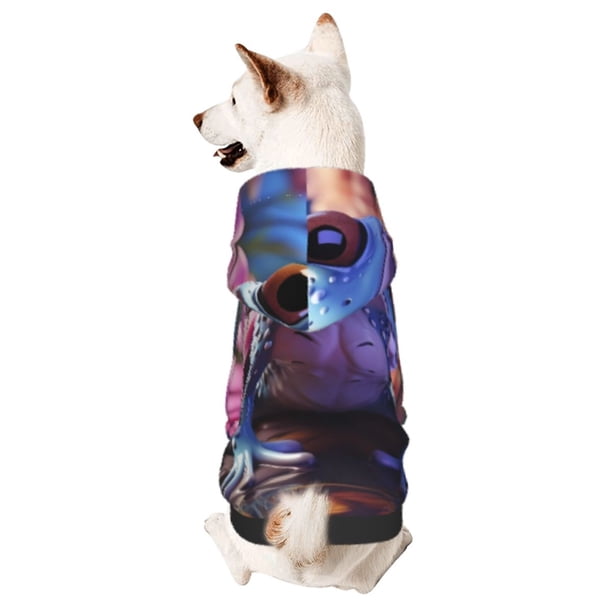 Fotbe Colorful Frog Among Flowers Sudadera con Estampado para Perros Pequeños – Suéter con Capucha para Mascotas, Tela Suave de Forro Polar con Bolsillo-X-Large