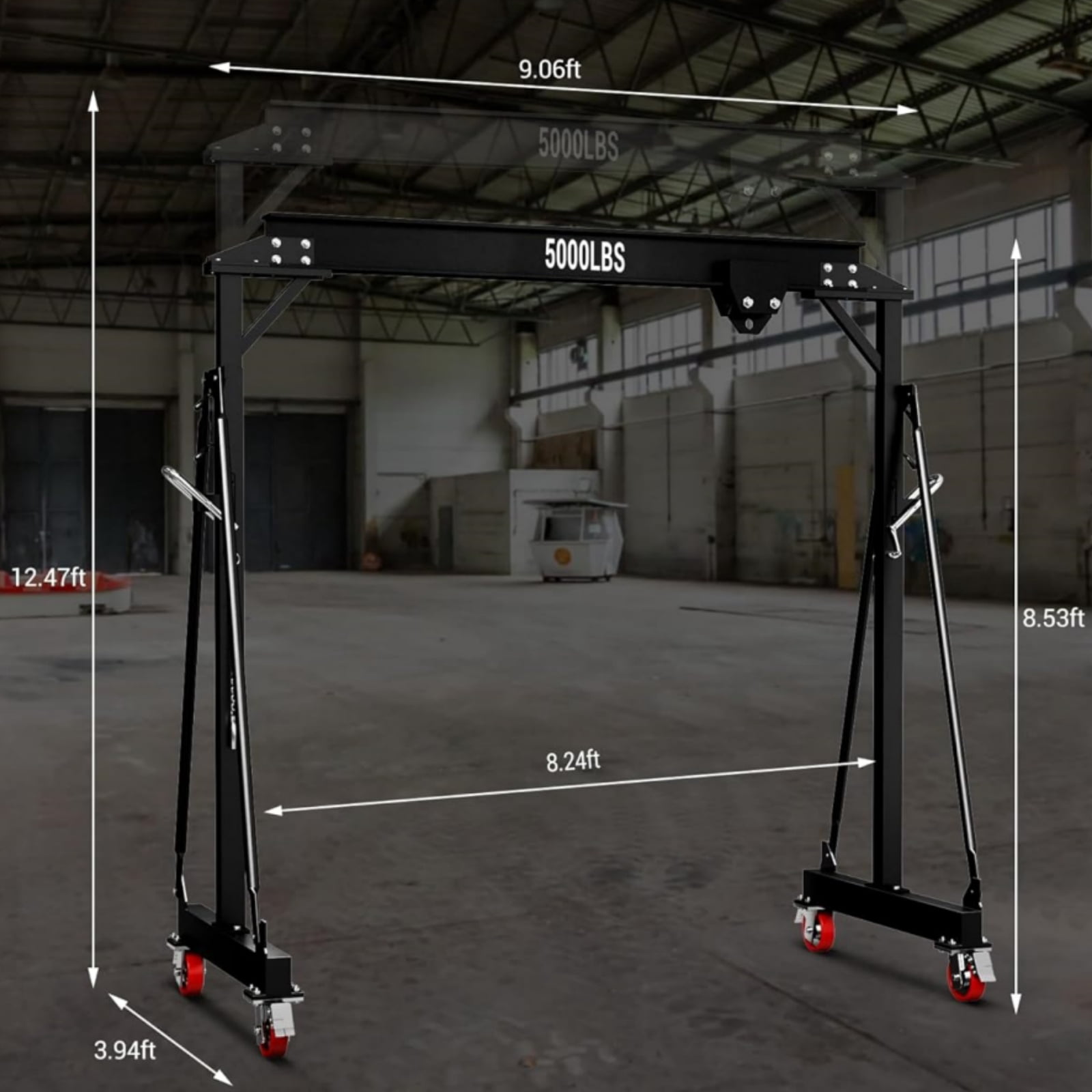 Rvchic 2 Ton Capacity Adjustable Gantry Crane, Portable Shop Lift Hoist Rated 5000 LB with Locking Wheels,8.53-12.47ft Adjustable Height for Warehouse