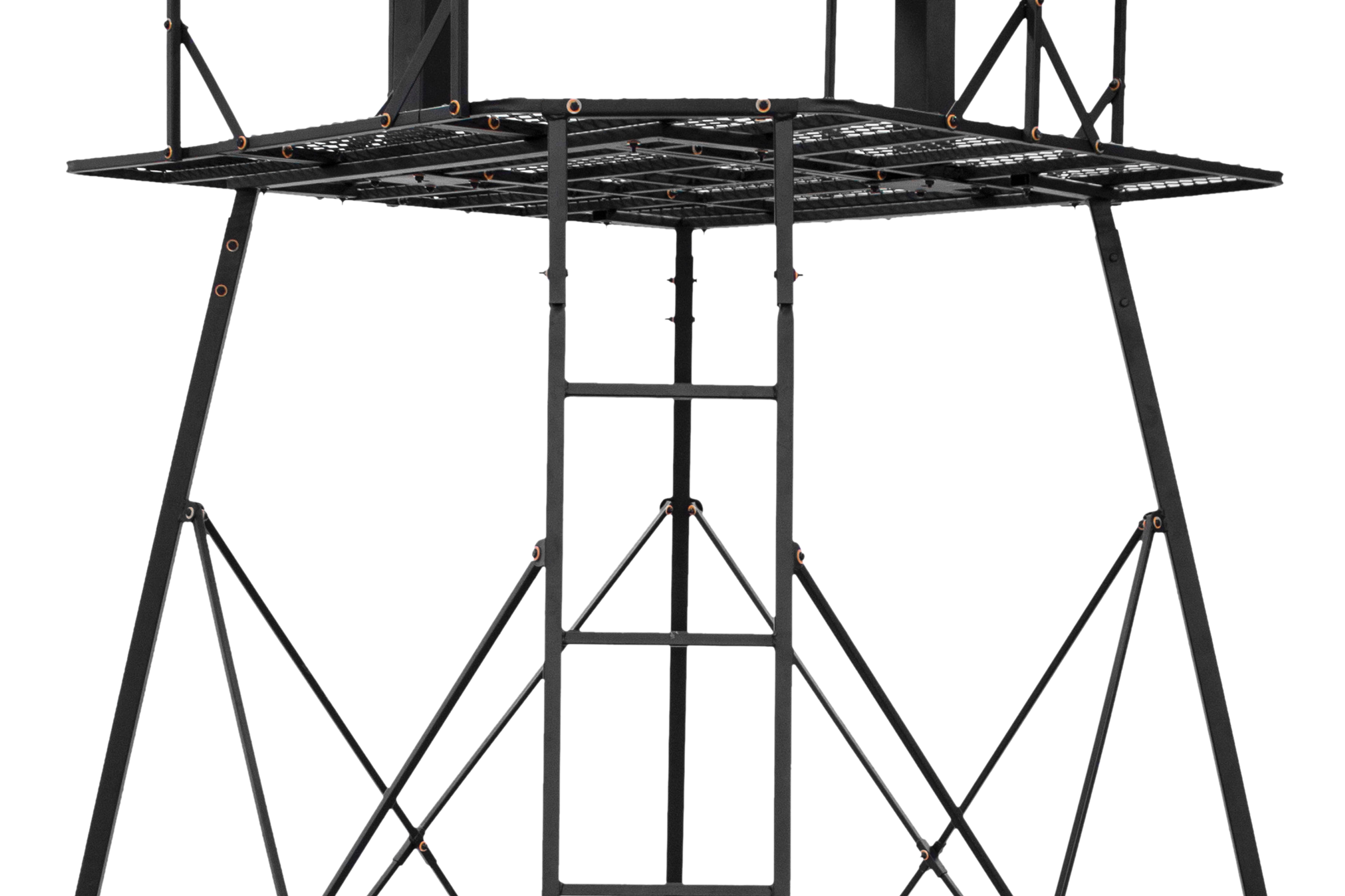 Muddy 12' Quad Pod - 57"L x 57"W Durable Steel 500 Pound Capacity Hunting Outdoor Platform with Full-Surround Shooting Rail & 2 Flex-Tek Seats, Blind Kit Not Included