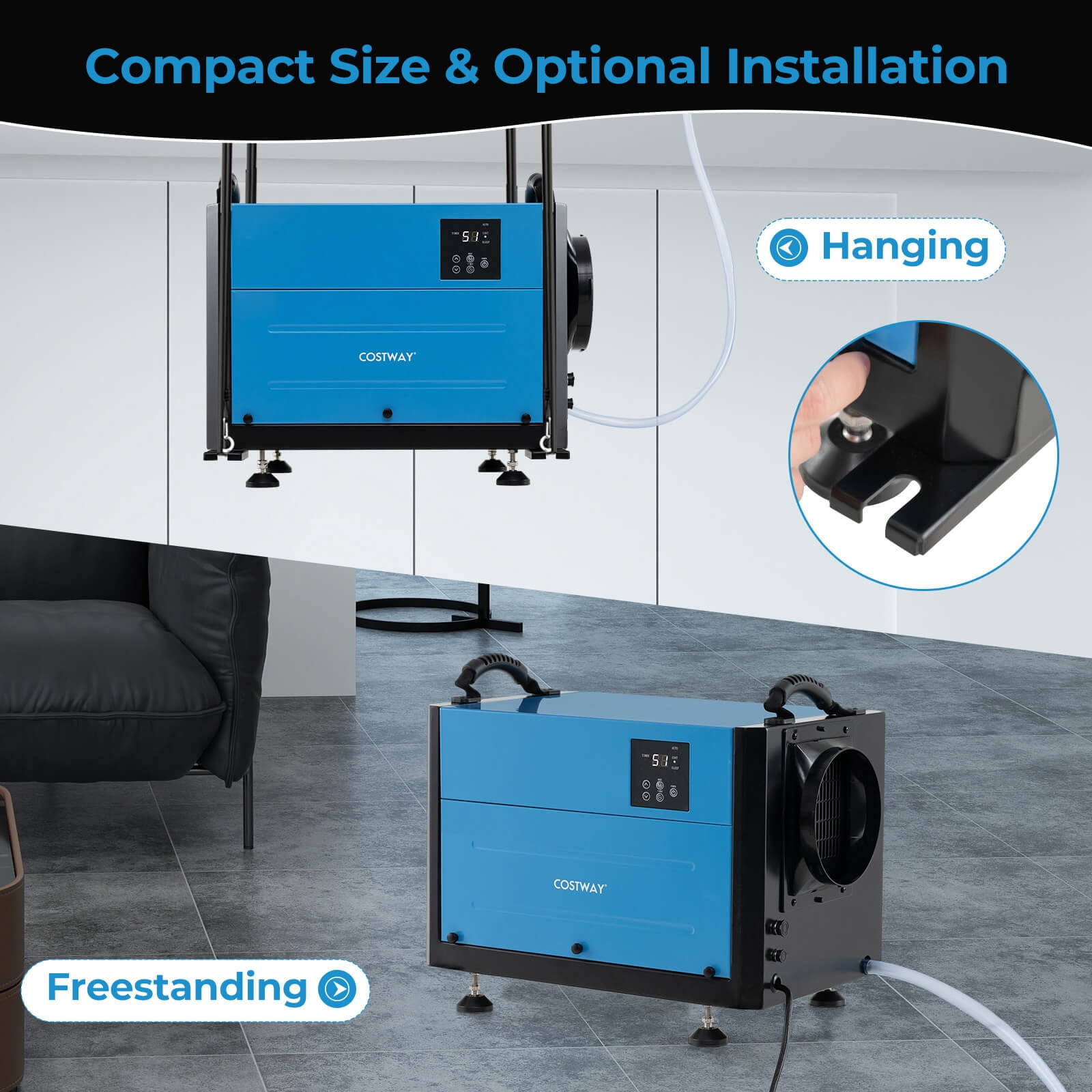 Costway 42 Pint(DOE) Crawl Space Dehumidifier Commercial Dehumidifier with 3 Modes & 24H Timer 1300 Sq. ft Coverage Area Blue (MAX 124Pint at 95°F, 90%RH)