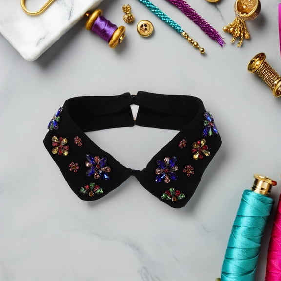 OULII Detachable Rhinestone Faux Collar Black Elegant Lightweight Accessory